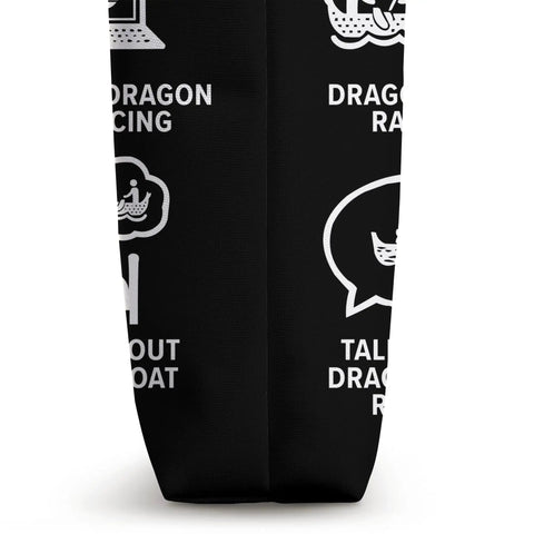 Side view of Paddler Tote Bag For Dragon Boat Racing And Dragonboating Enthusiasts Team Gear, black fabric with white graphic text.