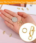 Gold Lobster Claw Clasps 12mm Set of 10 for Jewelry Making 14K gold copper closures with closed jump rings on hand