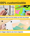 Slick Peel And Stick Magnetic Dots For Kitchen And Office Killer Adhesive Backing To Grip Photos Or Grocery Lists On The Fridge With Zero Sweat 36 Piece Set customizable magnetic dots cut with scissors on colored paper.