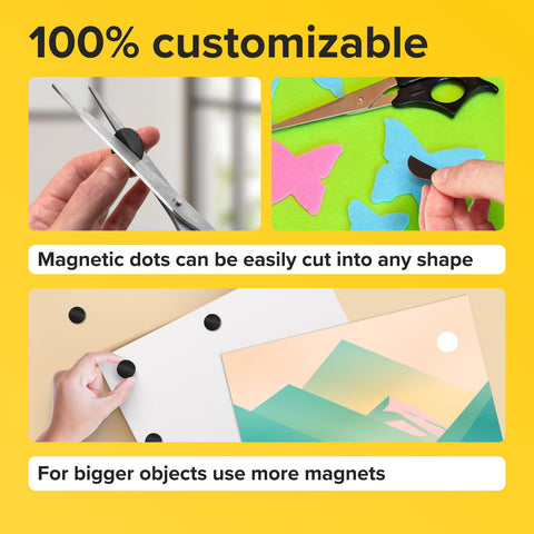 Slick Peel And Stick Magnetic Dots For Kitchen And Office Killer Adhesive Backing To Grip Photos Or Grocery Lists On The Fridge With Zero Sweat 36 Piece Set customizable magnetic dots cut with scissors on colored paper.