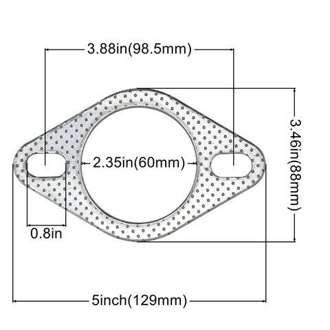 Premium 2.25 Inch Exhaust Gasket With Fire Ring For 60mm 2 Bolt Flange Graphite Construction showing detailed dimensions.