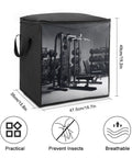 70L Gym Equipment Storage Bag With Zippers And Handle, Extra Large Bedding And Comforter Organizer, black bag with dimensions and icons displayed