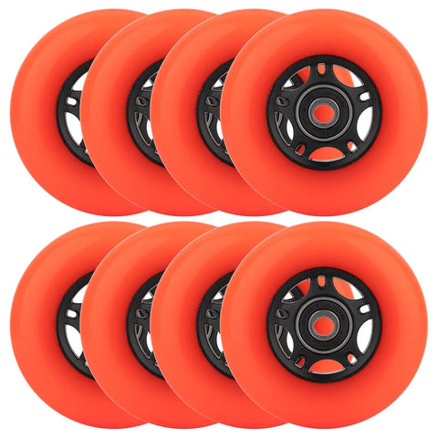 Inline Skate Wheels Set 64mm 70mm 72mm 76mm 80mm 85A With ABEC-9 Bearings 8-Pack Orange For Outdoor Indoor Rollerblades, Roller Hockey