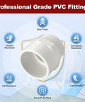 Five Pack One And A Half Inch PVC Pipe Fittings NPT Male Thread Adapters SCH40 Slip Coupling Connectors White