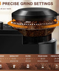 KIRAINAFLY Electric Burr Coffee Grinder with Adjustable Settings showing 28 precise grind levels for drip and espresso.