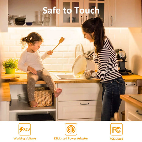 Kitchen with Hand Wave Activated 20ft Tunable White LED Strip Light With 672 LEDs Dimmable 3000K 6500K 24V Under Cabinet Lighting