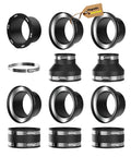Joinerjetly black magnetic dust fittings kit laid out with 4-inch and 2.5-inch couplers and mag port connectors