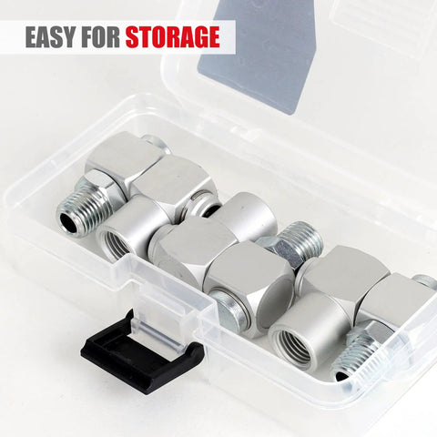 Three Piece 360 Degree Swivel Air Hose Connectors Kit With One Quarter Inch NPT Male And Female Threads Aluminum Air Fittings