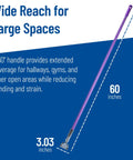 60 Inch Fiberglass Dust Mop Handle With Clip On Jaw Clamp Connector For Quick Attachment To Compatible Frames And Heads For Floor Cleaning In Commercial Janitorial Use Purple shown with length measurements