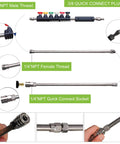Heavy Duty Pressure Washer Extension Wand Set 9 Pack With 30 90 And 120 Degree Curved Wands Six Nozzle Tips Stainless Steel Connectors
