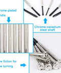 6 Piece Mini Screwdriver Set With Case, showing chrome-vanadium steel shafts and chrome-plated handles for precision repairs.