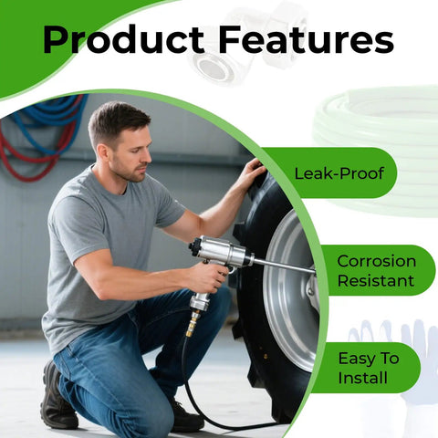 Man using air compressor with Built Tough Heavy Duty Three Layer HDPE Aluminum HDPE Air Tubing Kit for leak-proof high pressure line
