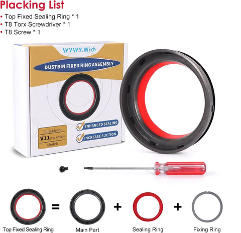 Top Sealing Ring For Dust Bin Replacement Part For V11 V15 SV14 SV15 SV22 Vacuum Cleaners Keeps A Tight Leak Proof Seal No Fuss Installation Dirt Cup Gasket And Dust Cup Repair Accessory. kit with black ring, red seal, gray fixing ring and screwdriver