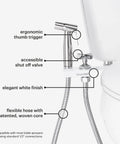 CleanSpa Luxury Handheld Bidet And Mounted Holster With Integrated Shut Off In White attached to toilet