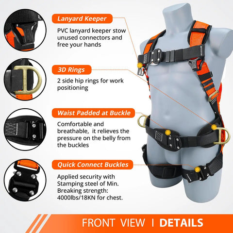 Workhorse Grade Full Body Fall Arrest Safety Harness With Four Quick Release Buckles Built For Construction Crews And Roofers Who Need Dependable Job Site Protection Gear For The Daily Grind