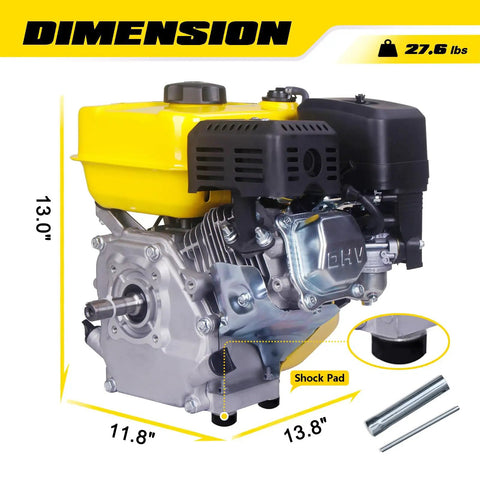 Rugged 7HP 212cc Gas Engine Horizontal Shaft 4-Stroke OHV With Recoil Start dimensions and design features