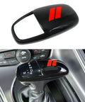 Gear Shift Knob Head Cover for Dodge Charger Challenger Durango ABS Interior Shell Insert Decoration Protector with Red Trim Easy Snap On Install No Tape Custom Fit Car Accessory Upgrade displayed uninstalled and installed on gear shifter