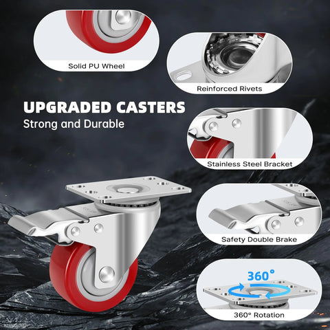 Stainless Steel 3 Inch Caster Wheels With Brakes Heavy Duty 304 Stainless Casters Set Of 4 Anti Corrosion Industrial Castors