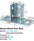 Four Pack Heavy Duty U Post Base For 1-5/8 Inch Square Strut Channel Ground Floor Mount 3/16 Inch Thick Steel