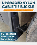 200-Piece Nylon Universal Cable Tie Kit for Cars and Home Use securing a vehicle panel with tire visible, UV-resistant feature