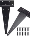 12Inch T Strap Gate Hinges Heavy Duty Black Tee Hinges For Wooden Fences Yard Gates Rustproof Iron Hardware 2 Pack with screws