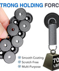 Front view of MIKEDE 12-pack neodymium cup magnets with countersunk holes; black round magnets, 70 lb+ holding force.