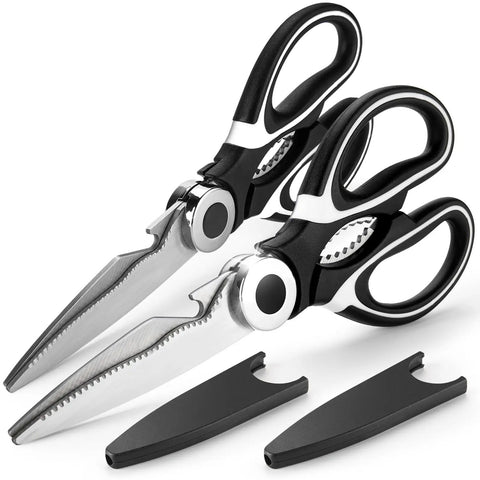 2 Piece Garden Shears And Flower Scissors Set With 2.5mm Thick Stainless Steel Blades, black handles and protective covers