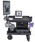 Heavy Duty Video Production Camera Cart Workstation For Filmmakers And Directors Smooth Rolling Studio Gear Stand with monitors and gear.