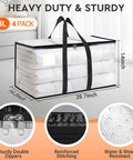 Clear Heavy Duty Moving Bags 4 Pack With Zipper, 93L capacity, reinforced handles, waterproof storage, 28.7x14.2x14 inches