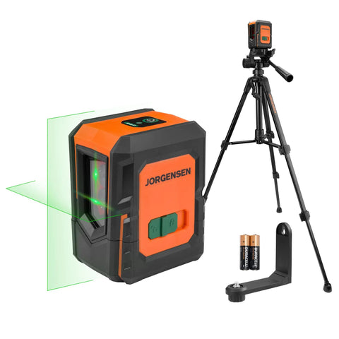 Pro Grade Laser Level With Tripod, 100 Ft Range, dual module self leveling cross line, with tripod and magnetic base shown