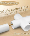 Heavy Duty 20 Pack One Half Inch PVC Four Way Cross Fittings For SCH40 Pipe, Furniture Grade UV Resistant Connectors