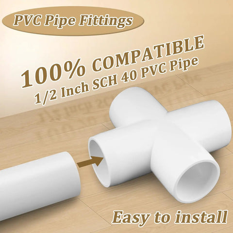 Heavy Duty 20 Pack One Half Inch PVC Four Way Cross Fittings For SCH40 Pipe, Furniture Grade UV Resistant Connectors