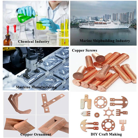 Various industries using copper, including chemical, marine, machine, copper screws, ornaments, and DIY crafts