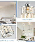 etiruety Adjustable Modern Crystal Chrome Pendant Lights Kitchen Island, K9 crystal shade, metal frame, adjustable height.