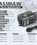 Beefy 34Kgcm High Torque RC Steering Servo Waterproof Low Profile For 1 To 10 Scale RC Cars with specifications listed