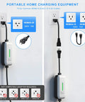Top Tier Level Two EV Charger 16 Amp 240 Volt 3.2 KW EVSE with NEMA 6-20 plug connected to wall outlet.