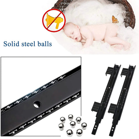 Heavy Duty Drawer Slides Detachable 10in or 12in Length, 3 Fold Glides, Ball Bearing Runners for Smooth Quiet Opening, Rustproof Cold-Rolled Steel, High Load 40kg Per Pair, Durable and Reliable for Fast Fixes, black steel drawer slides with ball bearings