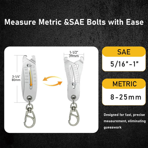 Portable Precise Thread Size Checker Keychain Two Vernier Calipers For Quick Nut And Bolt Size Finder And Verification, silver tool