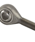 Stainless Steel Metric Male Rod End Bearing With Left Hand Thread And Bronze Liner For Rock Solid Steering Geometry And Badass Corrosion Resistance On Builds, angled view.