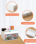 Desktop Organizer With Drawer And Multi Compartment Storage Box White, showing 4 transparent drawers and pens on top