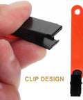 Front view of Glow Reflective Trail Marker Clips for Outdoor Hiking and Hunting, orange PVC clip with black spring mechanism.