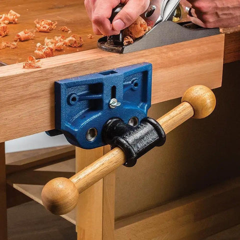 7 Inch Quick Release Workbench Vise With Drilled Jaws For Easy Wooden Pad Attachment, Pop Up Dog On Face For Panel Clamping