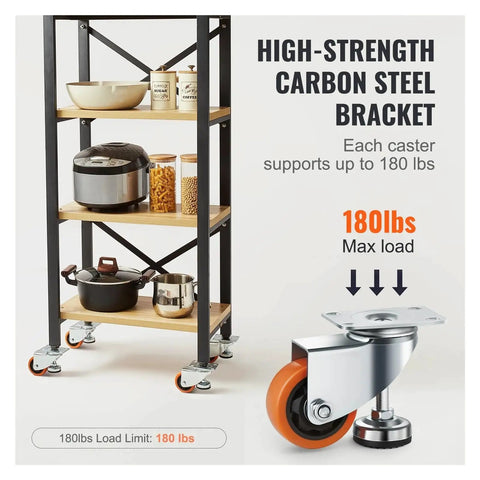 Buttery Smooth Rolling Leveling Casters 3 Inch Diameter 4 Pack shown with high-strength steel bracket supports 180 lbs each.