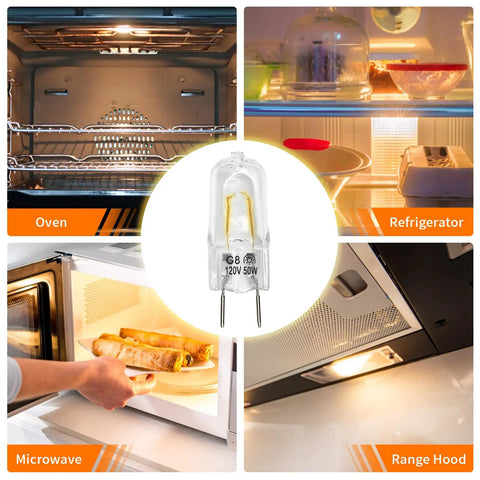 Halogen Microwave Oven Light Bulb 120V 50W for GE Over The Range Hood in various kitchen appliances scenes