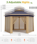 Front view of Pop Up Canopy Tent 13x13 Ft Instant Gazebo With Mosquito Netting Enclosure, UV Protection, Adjustable Heights