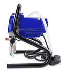 Portable 1800 Watt Airless Paint Sprayer Delivers 2175 Psi High Pressure side view with tubing and black support stand.