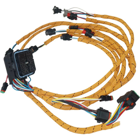 Hot Deal On EXKATCC 323-9140 Wiring Harness Assembly For Caterpillar CAT Tracked Logging Machines, detailed view of yellow wires and connectors.
