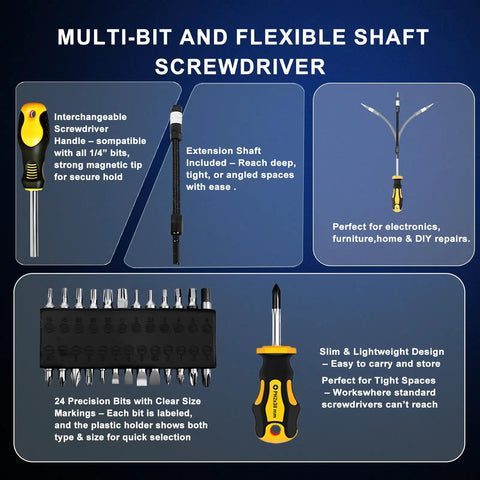 All In One Magnetic Screwdriver Set With Case For Home Repairs And DIY Projects Precision Bits And Flexible Shaft