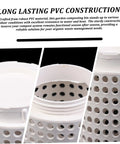 Close-up of In-Ground Compost Bin Kit, Three-Piece 4x10 Inch PVC Composter Tumbler, highlighting PVC construction with holes.