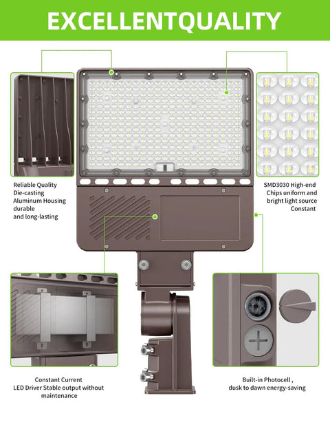 UL Listed LED Parking Lot Light 150W With Photocell And 22500 Lumens Heavy Hitter Adjustable Wattage features and design